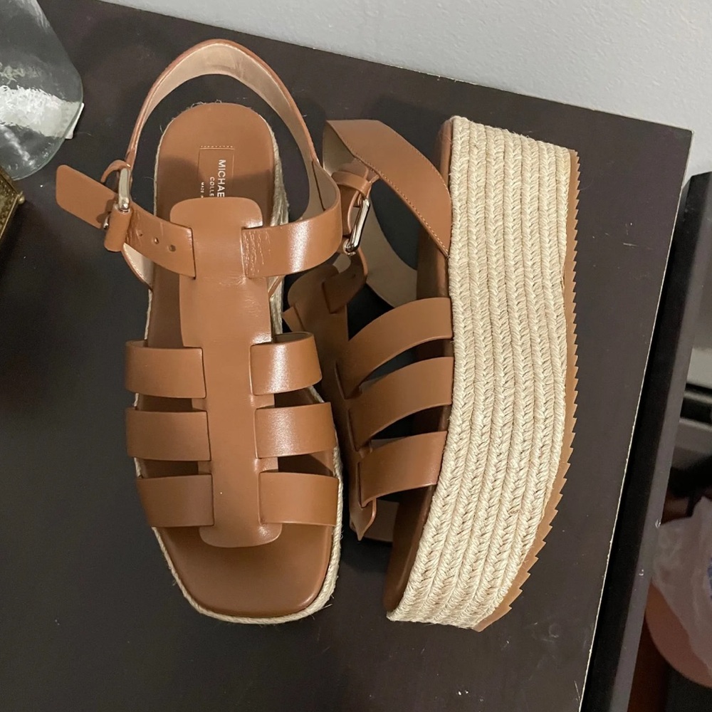 Michael Kors Collection Fisherman Platform Sandals - Size 8 Tan - NWOB